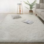Kabarık Shaggy Yüksek Havlı Halı Kaymaz Yıkanabilir Suni Kürk Parça Halı Oturma Odası ve Yatak Odası için Yumuşak Beyaz Modern Halı 200 x 400 cm