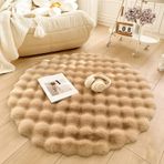 Kabarık Shaggy Yuvarlak Halı Oturma Odası Yatak Odası Yıkanabilir Faux Kürk Halı Kaymaz Modern Bej Alan Kilim 45 cm Çap