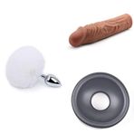 Kabarık Tavşan Kuyruğu Anal Tıkaç Beyaz + Gerçekçi Penis Kılıf Uzatıcı 18,4 cm + Penis Pompası Yedek Conta