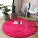 Kabarık Yıkanabilir Yüksek Havlı Peluş Yumuşak Yuvarlak Halı Oturma Odası Çocuk Odası Yatak Odası Koridor Yolluğu - Modern Spor İç Mekan Halısı (200 cm Gül Kırmızısı)