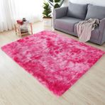 Kabarık Yumuşak Uzun Tüylü Kravat boyalı Shaggy Modern Kaymaz Halı Oturma Odası Yatak Odası Yemek Odası Koridor Fuşya 120 x 200 cm