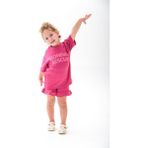 Kabartma Baskılı T-Shirt ve Şort Alt Üst Kız Çocuk Takım (18 Ay-12 Yaş) - Pembe - 4 - 5 Yaş
