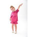 Kabartma Baskılı T-Shirt ve Şort Alt Üst Kız Çocuk Takım (18 Ay-12 Yaş) - Pembe - 5 - 6 Yaş