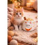 Kabartma Kedi Figürlü Özel El Işi Sermaik Kupa 200ML - 1 Adet - Beyaz
