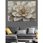 Kabartmalı Altın Lotus Çiçeği Dekoratif Kanvas - Mdf Ahşap Tablo