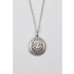 Kabartmalı Aslan Madalyon Kolye - Düz Ezme İthal Zincirli Unisex Gümüş Kaplama - 60 cm