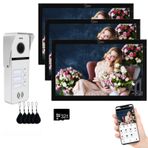 Kablolu Daire Görüntülü Kapı Zili 3 Adet 10 İnç Dokunmatik Monitör Görüntülü Kapı Zili Sistemi, Tuya WiFi Görüntülü Kapı Telefonu Seti, İzleme, IC Kart Kilidi Açma, Ev için Hareket Algılama (Beyaz