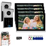 Kablolu Görüntülü Kapı Telefonu Kiti Daire İnterkom Sistemi, 1080P Kapı Zili ile 10 İnç Dokunmatik Monitör, Destekleyici Parmak İzi, RFID Kart, Ev Villa Tuya için Şifre Kilidi, 32G (2 Kapı Zili + 4
