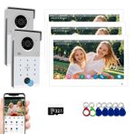 Kablolu Görüntülü Kapı Telefonu Kiti Daire İnterkom Sistemi, 7 inç Dokunmatik Monitör, 1080P Kapı Zili, Destekleyici Parmak İzi, RFID Kartı, Şifre Kilidi, Ev Villa Tuya, 32G (2 Kapı Zili + 3 Monitör)