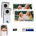 Kablolu Görüntülü Kapı Telefonu Kiti Daire İnterkom Sistemi, 7 inç Dokunmatik Monitör, 1080P Kapı Zili, Destekleyici Parmak İzi, RFID Kartı, Şifre Kilidi, Ev Villa Tuya İzleme, 32G (2 Kapı Zili + 2