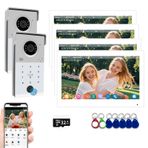Kablolu Görüntülü Kapı Telefonu Kiti Daire İnterkom Sistemi, 7 inç Dokunmatik Monitör, 1080P Kapı Zili, Destekleyici Parmak İzi, RFID Kartı, Şifre Kilidi, Ev Villa Tuya İzleme, 32G (2 Kapı Zili + 4