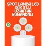 Kablosuz 3 Lü Spot LED Lamba Seti Uzaktan Kumandalı Enerji Tasarruflu Aydınlatma - 6418-6392 - Çok Renkli