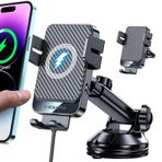 Kablosuz Araç Şarj Cihazı, MOKPR 15W Hızlı Şarj Otomatik Sıkma Araç Montaj Evrensel Eller Serbest Araç Şarj Cihazı Montaj Paneli Ön Cam Havalandırma için iPhone 14/13/12, Samsung S23/S22/S21, vb. ile