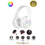 Kablosuz Bluetooth Mikrofonlu Kulaküstü Kulaklık Led Işıklı Katlanabilir Beyaz