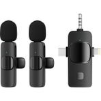 Kablosuz Ikili Yaka Mikrofonu iPhone ile Uyumlu 3.5mm Aux iPhone Type-C Pc Tablet Video Kayıt Röportaj Canlı Yayın Vlog Kablosuz Mikrofon USB C ve Amfi ve Bilgisayar Uyumlu ZR564