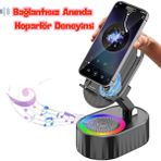 Kablosuz Işıklı Telefon Hoparlör Standı | Powerbank & Telefon Tutucu - Beyaz
