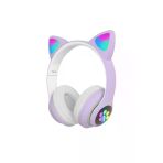 Kablosuz Kedi Kulaklık Işıklı Kulaküstü Mikrofonlu Bluetooth Hafıza Kartı Girişli Çocuk Kulaklığı (Lila)
