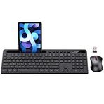 Kablosuz Klavye ve Fare Kombinasyonu, MARVO 2.4G Ergonomik Kablosuz Bilgisayar Klavyesi, Telefon Tablet Tutuculu, 6 Düğmeli Sessiz Fare, MacBook, Windows (Siyah) ile Uyumlu