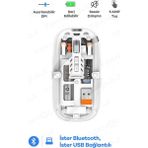 Kablosuz Mouse Fare Şarjlı Bluetooth Wireless Çift Modlu Sessiz 5 Tuşlu Şeffaf Dpı Kontrol TG-9010 - Beyaz