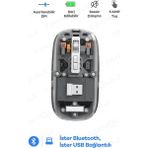 Kablosuz Mouse Fare Şarjlı Bluetooth Wireless Çift Modlu Sessiz 5 Tuşlu Şeffaf Dpı Kontrol TG-9010 - Siyah