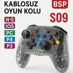 Kablosuz Oyun Kolu Pc, Ps3, Ps4, Nintendo Switch, Ios Uyumlu LED Işıklı Şeffaf Tasarım Titreşimli