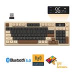 Kablosuz Oyuncu Klavyesi Freewolf M96 2.4g Bt5.0 Çift Bağlantılı Tft LED Ekranlı Reinbow Gaming Oyuncu Klavye - Kahverengi - Siyah