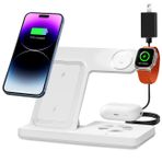 Kablosuz Şarj Cihazı, Çoklu Cihazlar için 3'ü 1 Arada Şarj İstasyonu, iPhone 16-8 Serisi için Şarj Standı Yuvası, Apple Watch, Adaptörlü AirPods (Beyaz)