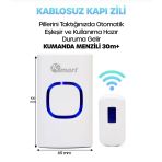 Kablosuz Uzaktan Kumanda Kapı Zili Işıklı Uzun Menzilli Pilli 32 Farklı Melodili Beyaz