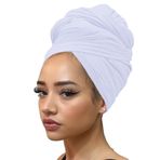 Kachanaa Ultra Yumuşak Esnek Jarse Türban Baş Sargıları Uzun Düz Renk Afrika Şal Saç Eşarpları Hafif Nefes Alabilir Saç Bantları Siyah Kadınlar için Bağlar (Beyaz)