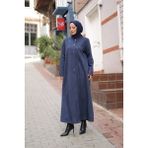 Kadeem Giyim Elara Süet Kaban Kadın - Düğmeli Uzun Lacivert Casual Stil - 48