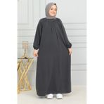 Kadeem Giyim Reglan Kol Büzgülü Çocuk Elbise-Medine Ipeği - 13 Yaş - Füme