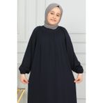 Kadeem Giyim Reglan Kol Büzgülü Çocuk Elbise-Medine Ipeği - 13 Yaş - Lacivert
