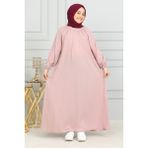 Kadeem Giyim Reglan Kol Büzgülü Çocuk Elbise-Medine Ipeği - 9 Yaş - Pudra - Pembe