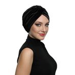 KADİFE ÇAPRAZ SİYAH HAZIR TÜRBAN TESETTÜR BONE