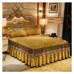 Kadife Dantel Yatak Eteği Kaymaz Koruyucu Kılıf Kalın Güzel Yatak Sıcak Yatak Sonbahar ve Kış Yatak için Etek Kraliçe Yatak için (Fasulye Ezmesi 150 x 200 cm)