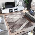 Kadife Dokulu, Lastikli, Sünger Apreli, Kaymaz Taban, Yıkanabilir Modern Desenlerde Halı Örtüsü - 9 M2 - Koyu Kahve - 280 x 380 cm