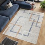 Kadife Dokulu, Lastikli, Sünger Apreli, Kaymaz Taban, Yıkanabilir Modern Desenlerde Halı Örtüsü - 9 M2 - Krem - 280 x 380 cm
