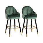 Kadife Döşemeli Bar Tabureleri 2'li Set Arkalıklı Siyah Metal Çerçeve Mutfak Adası için Yüksek Kahvaltı Tezgah Tabureleri Yeşil Mavi Pembe 65/75 cm Yükseklik