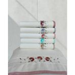 Kadife Dual Bordür 3D Nakışlı %100 Pamuk 6 Adet 50X90 cm El Yüz Havlusu Kutulu - 50 x 90 cm - Antrasit - Krem - Mint - Hardal - Şeftali