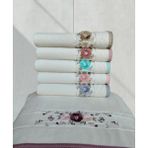 Kadife Dual Bordür 3D Nakışlı %100 Pamuk 6 Adet 50X90 cm El Yüz Havlusu Kutulu - 50 x 90 cm - Krem
