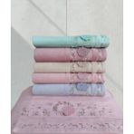 Kadife Dual Bordür 3D Nakışlı Rennkli %100 Pamuk 6 Adet 30X50 cm Mutfak Havlusu - 30 x 50 cm - Antrasit - Mavi