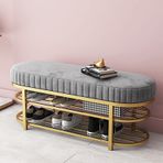 Kadife Giriş Tezgahı 2 Katmanlı Altın Ayakkabı Rafı Modern Ayakkabı Rafı Koridor Sundurma Depolama için Koltuk Gri 80x32x43cm
