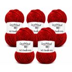 Kadife İp, 5'li Paket 5x100 Gr. 120 Mt., Soft Chenille Bulky%100 Mikro Polyester, Amigurumi, Oyuncak, Bebek Battaniyesi, Yumuşak, Lüks & Canlı Renkler, 1020-Yakut