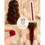 Kadife Kırmızı Gül Saç Küpesi 10’Lu Set – Asil Ve Romantik Saç Aksesuarı