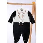 Kadife Kız Erkek Bebek Patikli Tulum 12572 - Siyah - 0 - 1 Ay