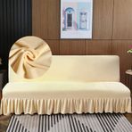 Kadife Kolsuz Futon Kapak Fırfırlı Etek Bej Küçük Mobilya Koruyucu Elastik Tabanlı
