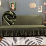 Kadife Kolsuz Futon Kılıf Fırfırlı Etek Mobilya Koruyucu Futon Koltuk Yatak Elastik Alt Kılıf (Ordu Yeşili Orta)