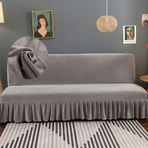 Kadife Kolsuz Futon Kılıfı Fırfırlı Etek Mobilya Koruyucu Futon Kanepe Yatak için Elastik Alt Kılıf Açık Gri (Large)