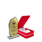Kadife Kutulu Cam Plaket - Lüks Kutulu Kristal Plaket - Kırmızı Kutulu Cam Plaket