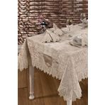 Kadife Lüks Masa Örtüsü Seti Dantelli Güpürlü 25 Parça Vels Cappuccino 160 x 600